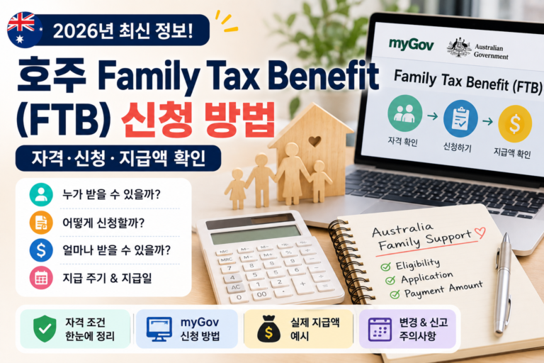 호주 Family Tax Benefit(FTB) 신청 방법(2026) | 자격·신청·지급액 확인 호주 Family Tax Benefit FTB 신청 방법과 지급액 2026