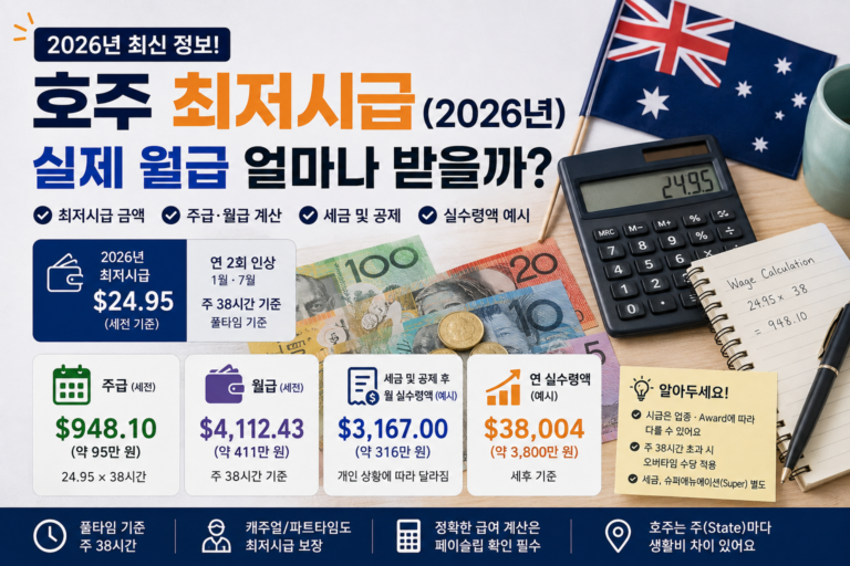 호주 최저시급(2026년) | 실제 월급 얼마나 받을까? 호주 최저시급 실제 월급 세금 Superannuation 총정리
