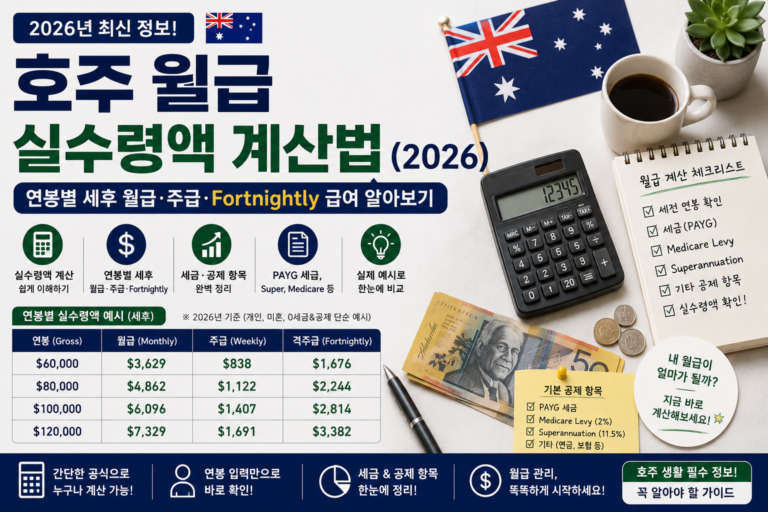 호주 월급 실수령액 계산법 2026 연봉별 세후 월급 주급 Fortnightly