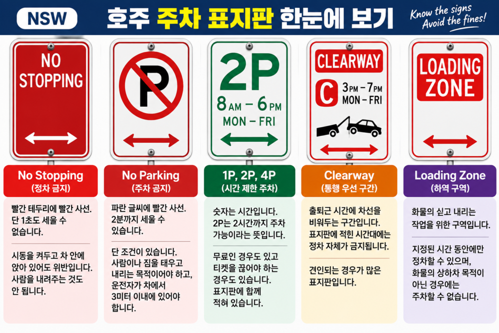 nsw parking sign 호주 주차 규칙 한눈에 보기